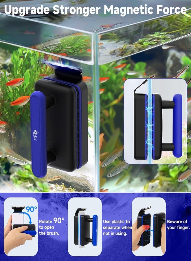 AQQA Magnetic Aquarium Fish Tank Glass Cleaner, Dual-Blades Algae Scraper Glass Cleaner Scrubber, Double Side Floating Aquarium Magnetic Brush for 0.4-1.0 Inch Thick Glass Aquariums Tank (XL) - Image 2